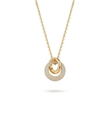 Welch İç İçe Halka Taşlı Premium Kolye – 925 Gümüş Gold Kaplama