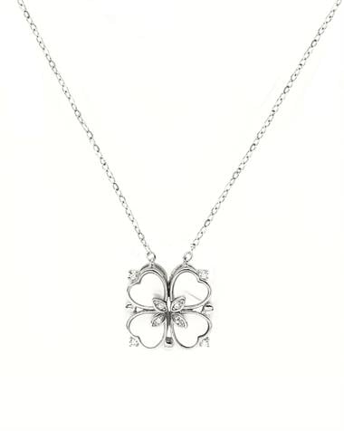 Welch İthal 925 Ayar Gümüş Kalpli Yonca Kolye