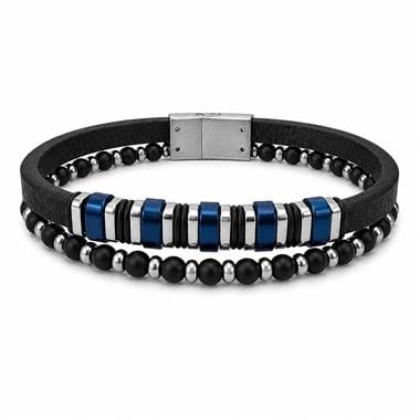 Welch Mavi Çelik Boncuklu Çoklu Deri Erkek Bileklik  Welch Mavi Çelik Boncuklu Çoklu Deri Erkek Bileklik Modelleri - WELCH 