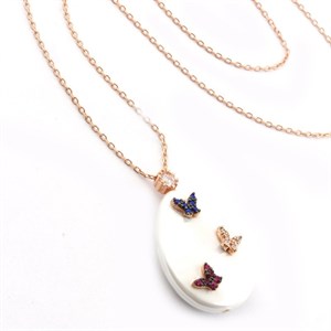 Welch Mother of Pearl Stone Drop Happiness Sterling Silver Necklace