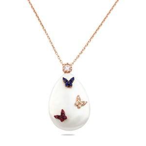 Welch Mother of Pearl Stone Drop Happiness Sterling Silver Necklace