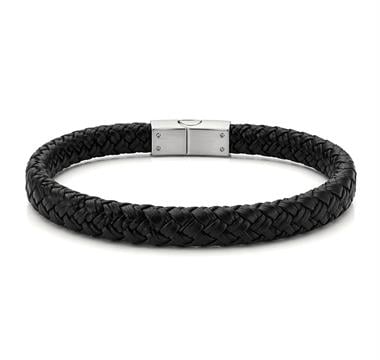 ​​Welch Siyah Deri Çelik Erkek Bileklik Welch Siyah Deri Çelik Erkek Bileklik – Premium Tasarım  WELCH 