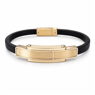 ​​Welch Gold Detaylı Siyah Deri Çelik Erkek Bileklik Welch Siyah Deri Gold Çelik Erkek Bileklik – Premium Tasarım  WELCH 