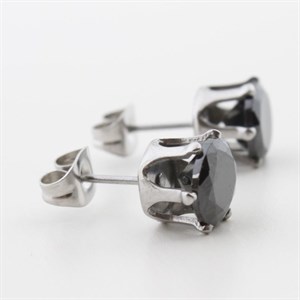 Welch Siyah Taşlı Çelik Küpe