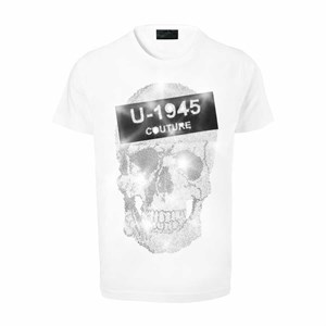 Welch U-1945 Leather Detailed Stone Skull T-Shirt