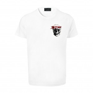Welch U-1945 Chest Skull Printed Back Star Detail T-Shirt
