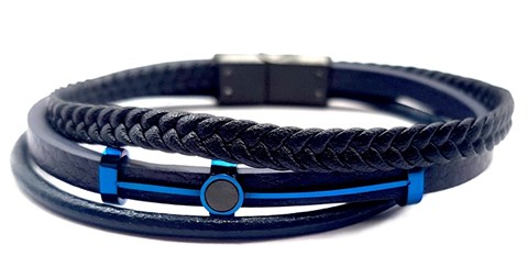 ​​Welch Men's Steel Leather Navy Blue Combination Bracelet