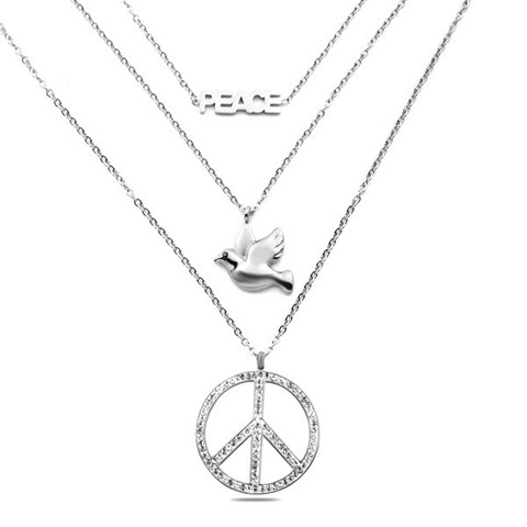 Welch Steel Bee Peace Sign Necklace