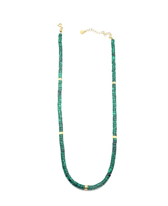 Welch Gold Steel Natural Malachite Stone Necklace