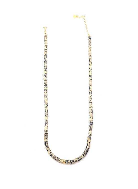Welch Gold Steel Natural Black Tourmaline Spotted Stone Necklace