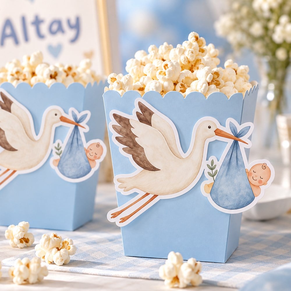 40 Uçurma Popcorn Kutusu | Leylek Temalı Mısır Kutusu