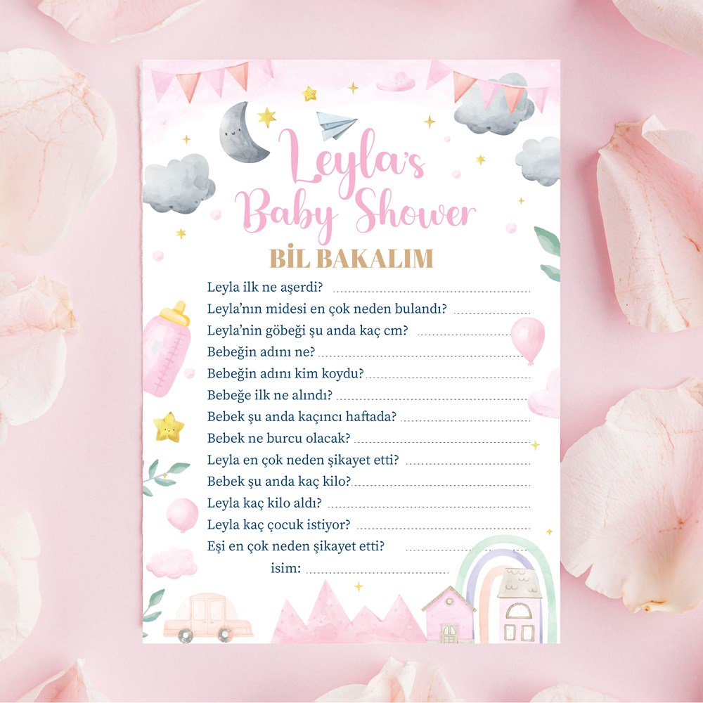 Baby Shower “Bil Bakalım” Oyunu Kartı – Baby Shower Parti Oyunu