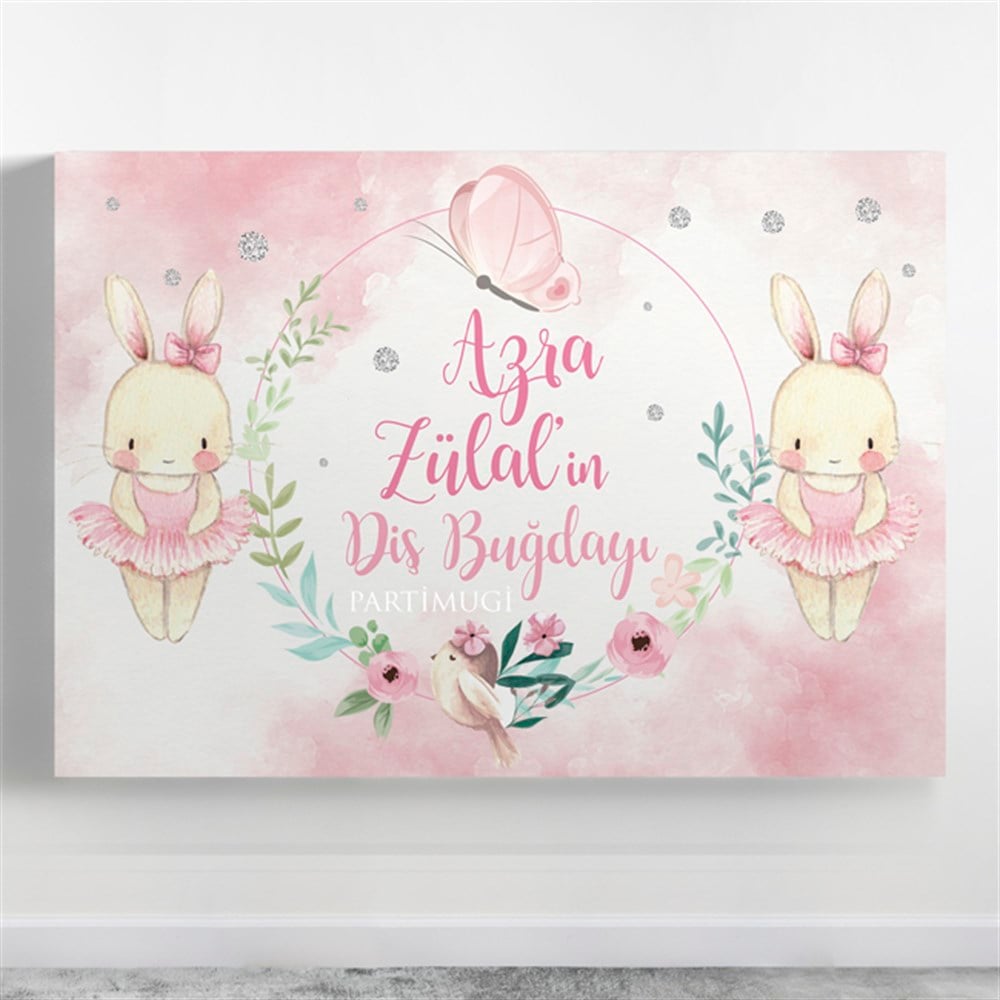 Balerin Tavşan Temalı 1 Yaş  Afiş Branda