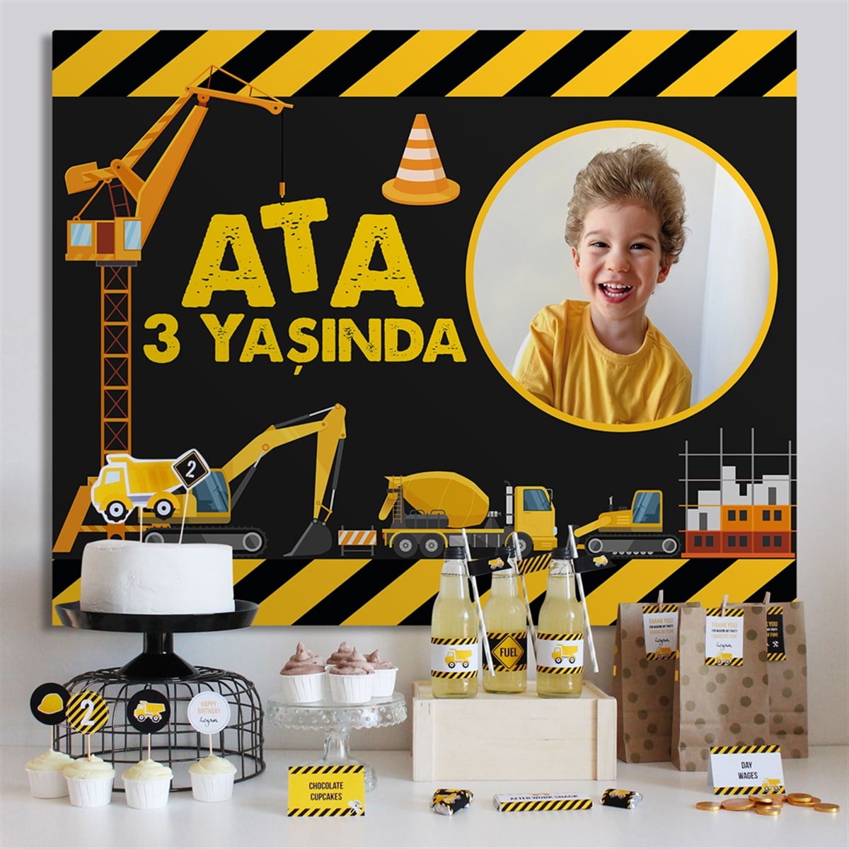İnşaat İş Makinaları Temalı Fotoğraflı Afiş Branda