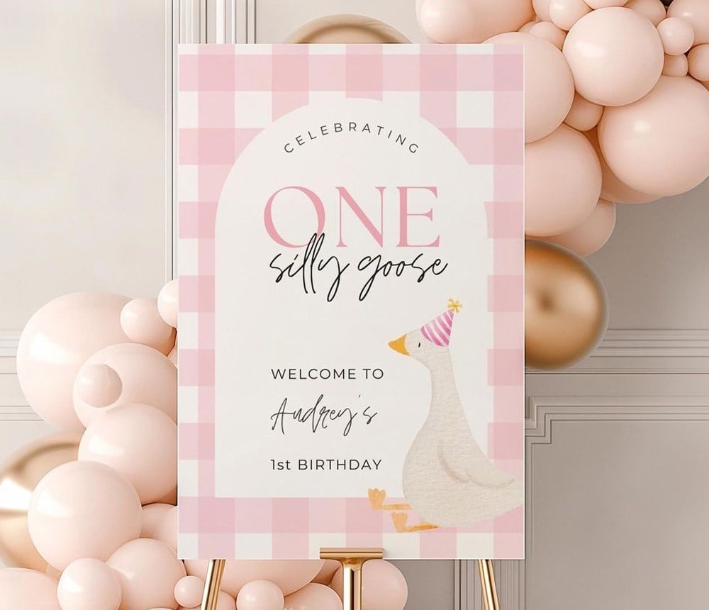 Kaz Temalı 1 Yaş Doğum Günü Karşılama Panosu – Silly Goose Kişiye Özel Parti