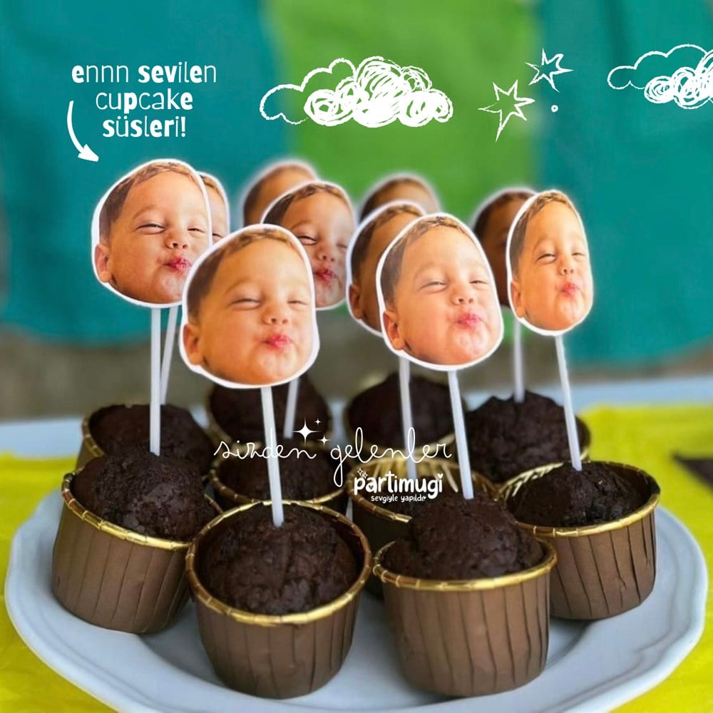 Kişiye Özel Fotoğraflı Fotoğraflı Kürdan – Bebek Doğum Günü Cupcake Topper