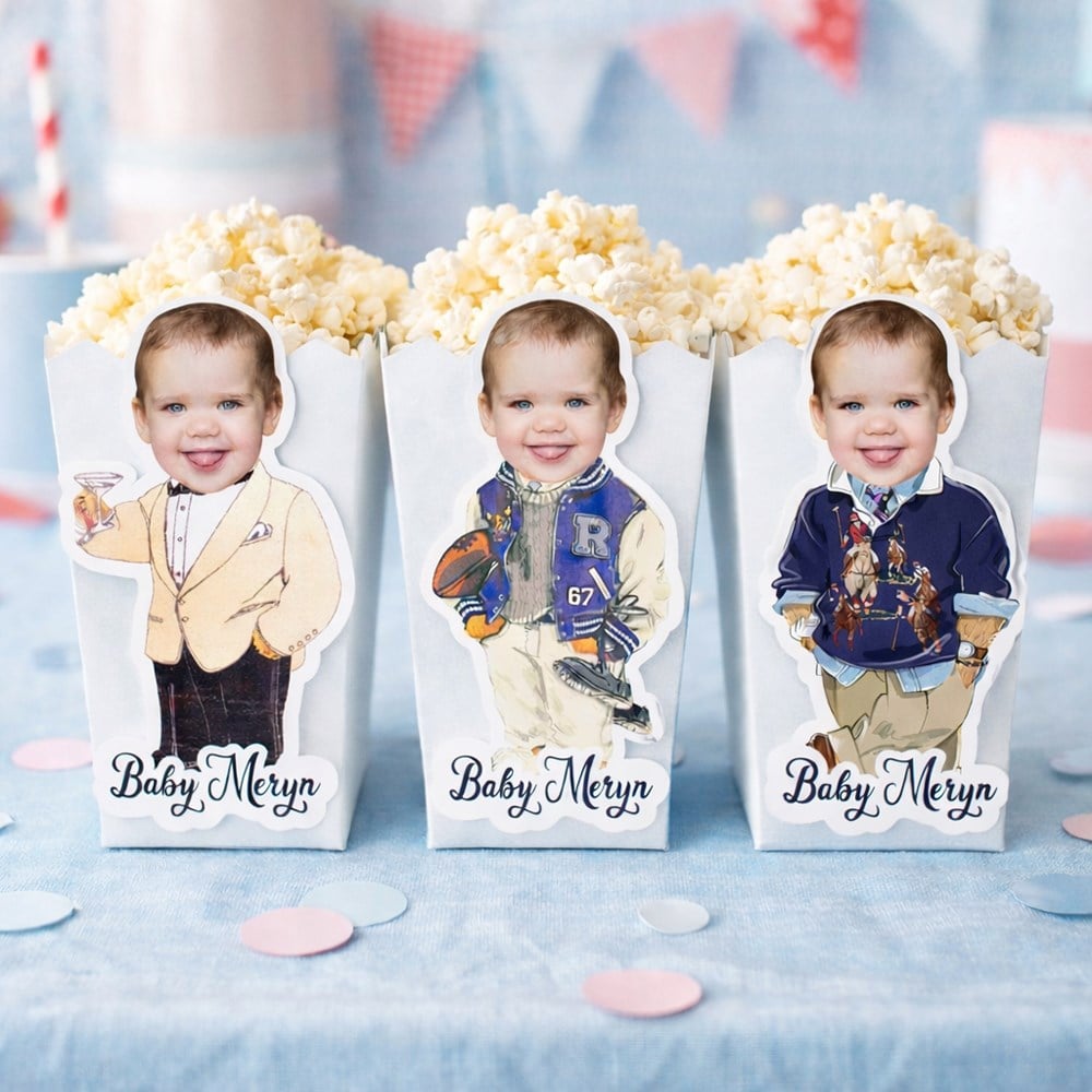Kişiye Özel Polo Bear Fotoğraflı Popcorn Kutusu | Doğum Günü Mısır Kutusu