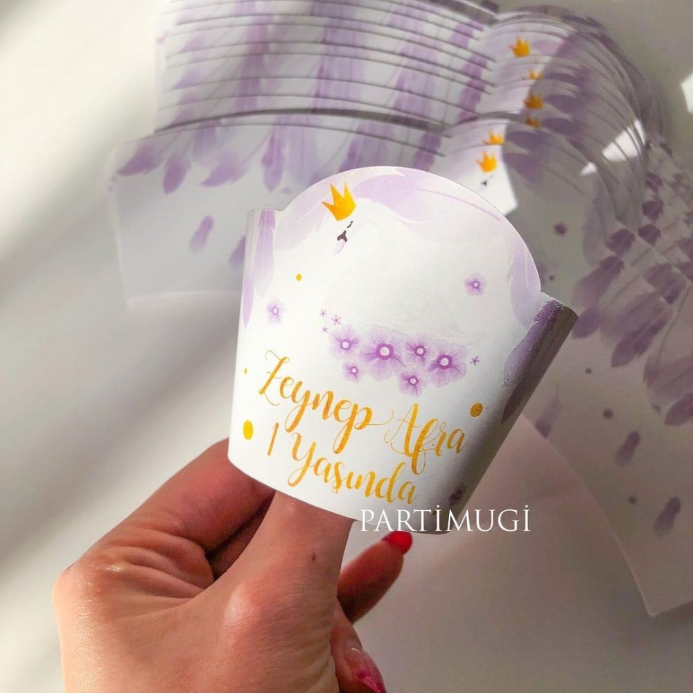 Lila Kuğu Temalı Cupcake Sargısı