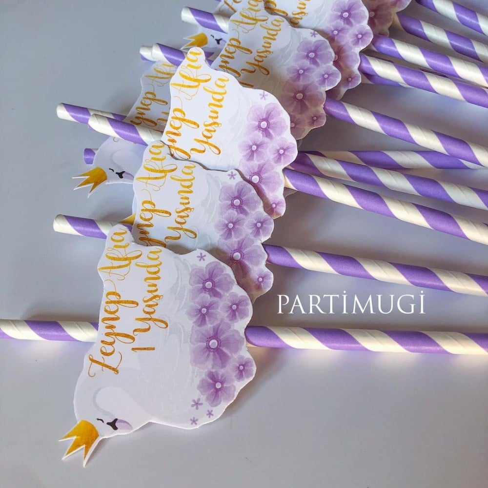 Lila Kuğu Temalı Pipet