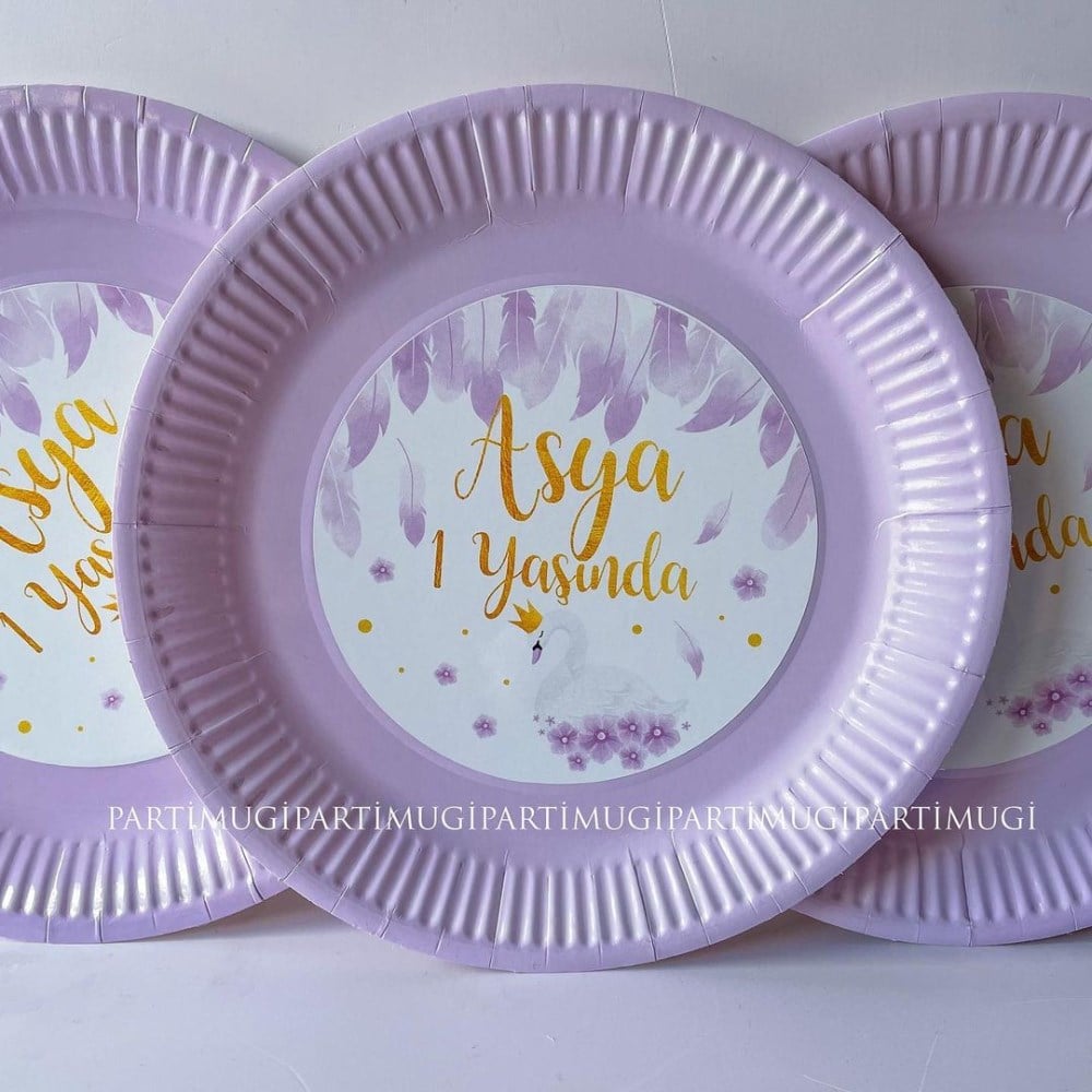 Lila Kuğu Temalı Tabak