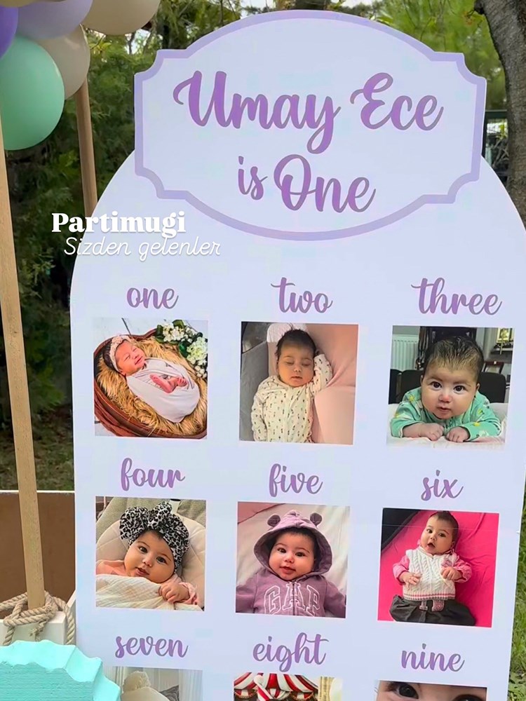 Mor Lila 1 Yaş Doğum Günü 12 Ay Fotoğraf Panosu