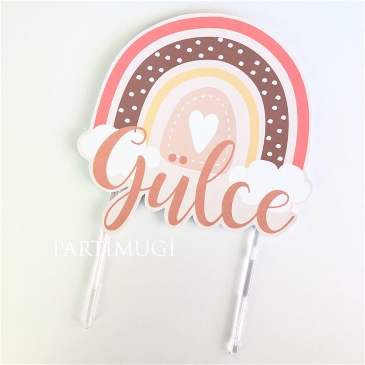 Pembe Gökkuşağı Temalı Düz Kesim Pasta Süsü
