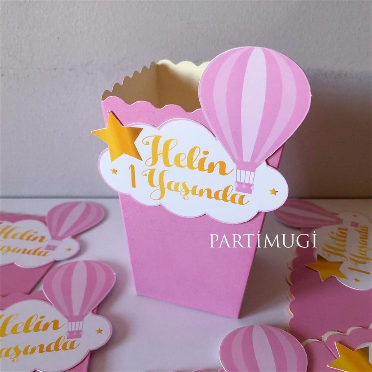 Pembe Hava Balonu Temalı Popcorn Kutusu