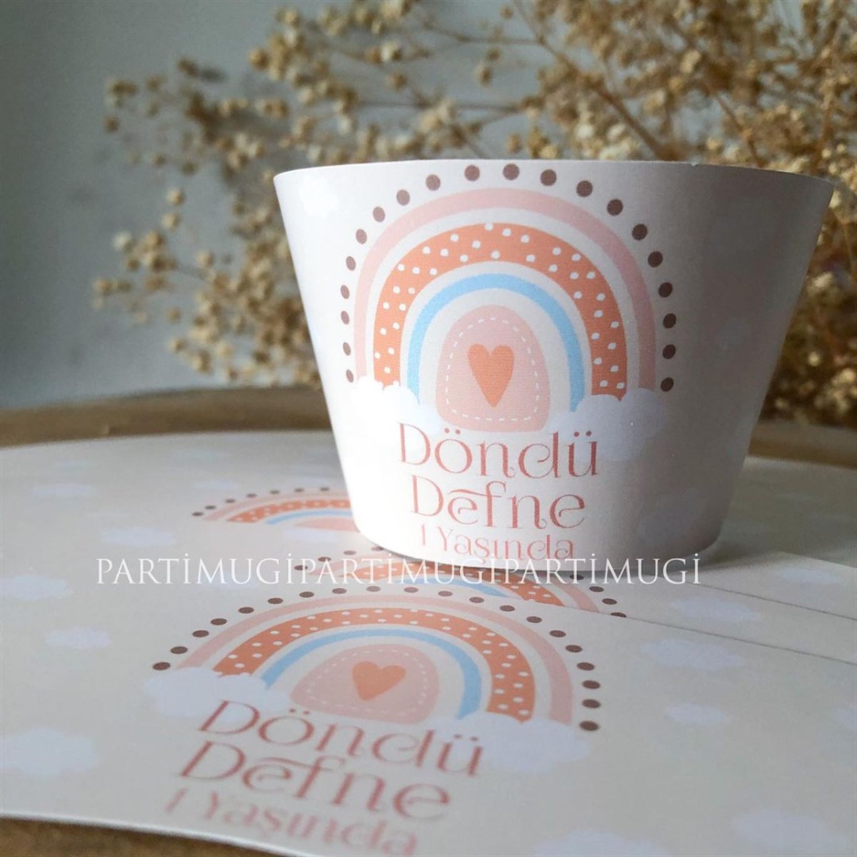 Pembe Mavi Gökkuşağı Temalı Cupcake Sargısı