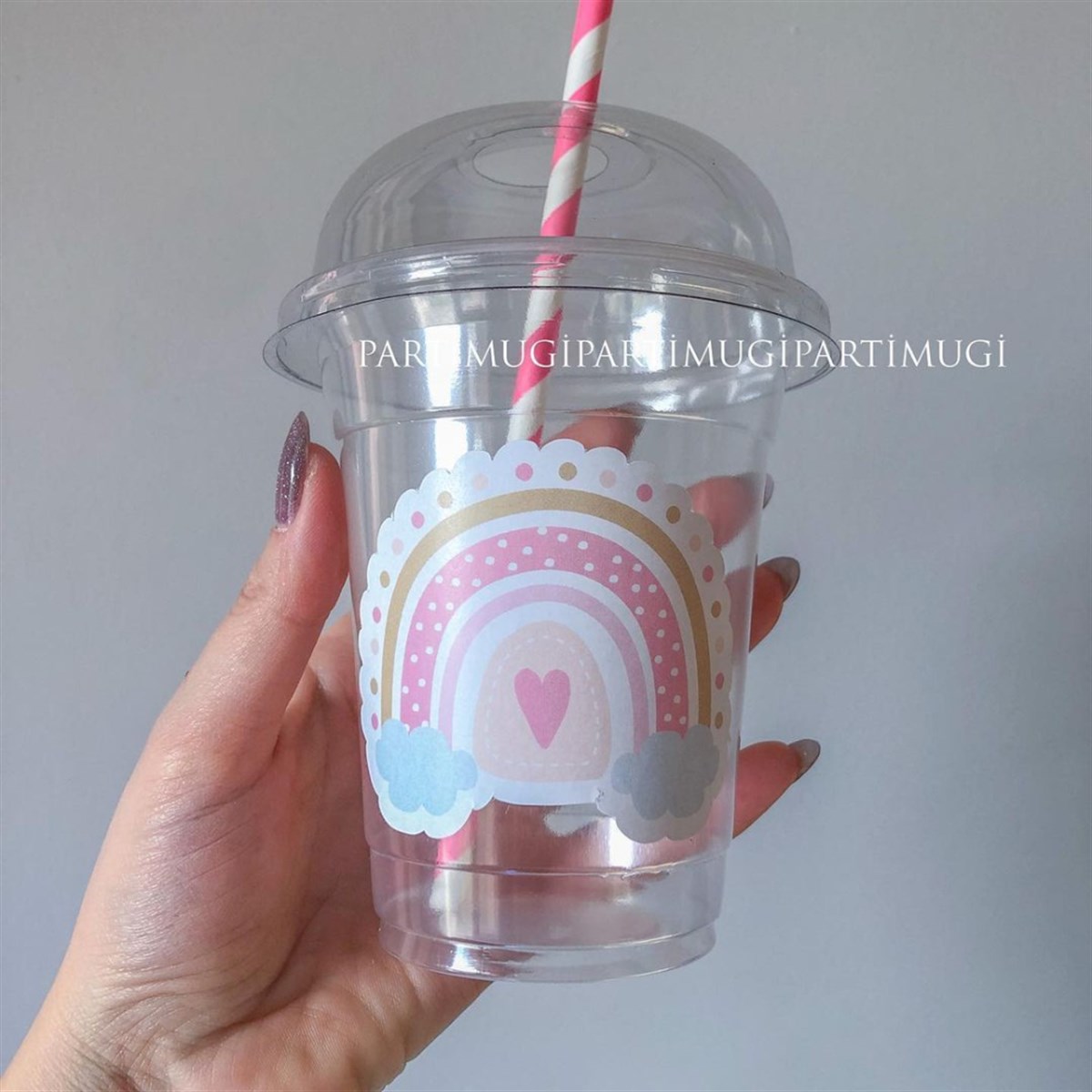 Pembe Mavi Gökkuşağı Temalı Limonata Bardağı