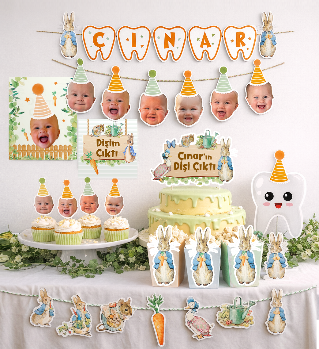 Peter Rabbit Diş Buğdayı Temalı Fotoğraflı Doğum Günü Parti Kiti