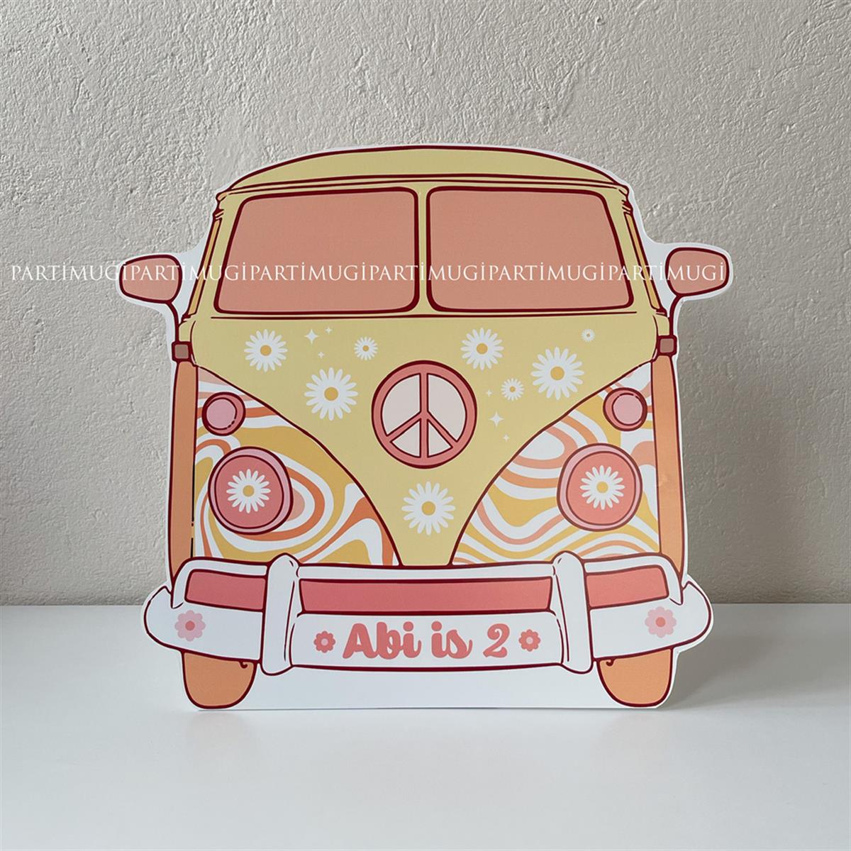 Sarı Hippie Otobüs Temalı Ayaklı Pano