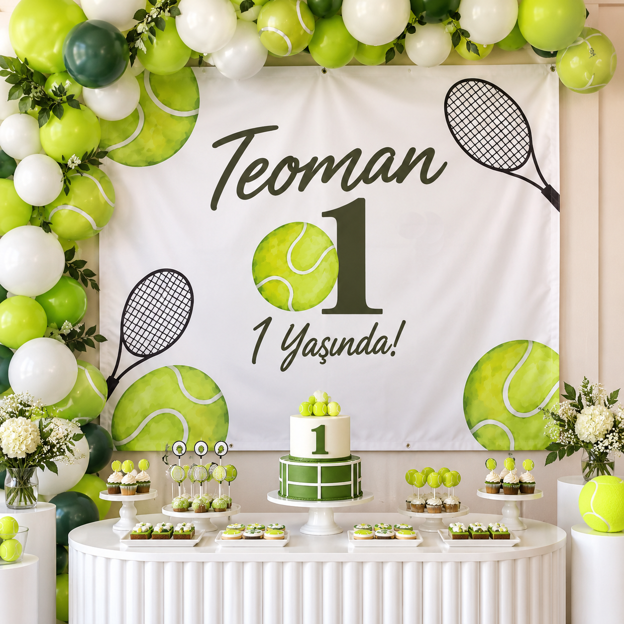 Tenis Temalı 1 Yaş Doğum Günü Afiş Branda