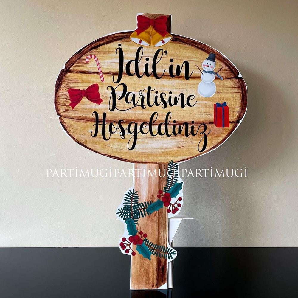 Yılbaşı Temalı Ahşap Görünüm Karşılama Panosu