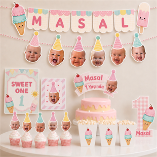 Dondurma Sweet One Doğum Günü Fotoğraflı Parti Kiti
