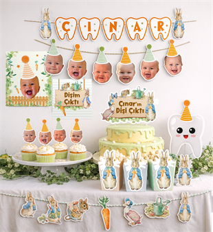 Peter Rabbit Diş Buğdayı Temalı Fotoğraflı Doğum Günü Parti Kiti