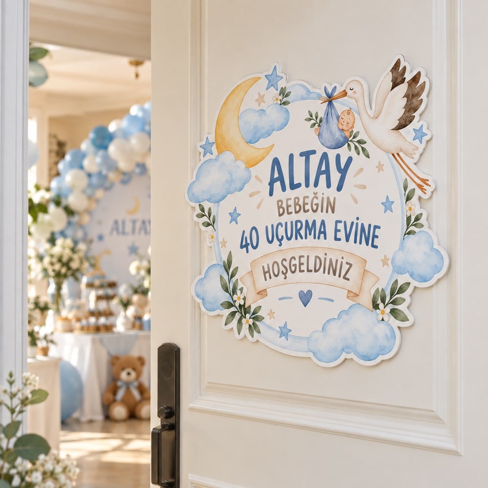 40 Uçurma Leylek Temalı Özel Kapı Kapı Süsü 50cm.