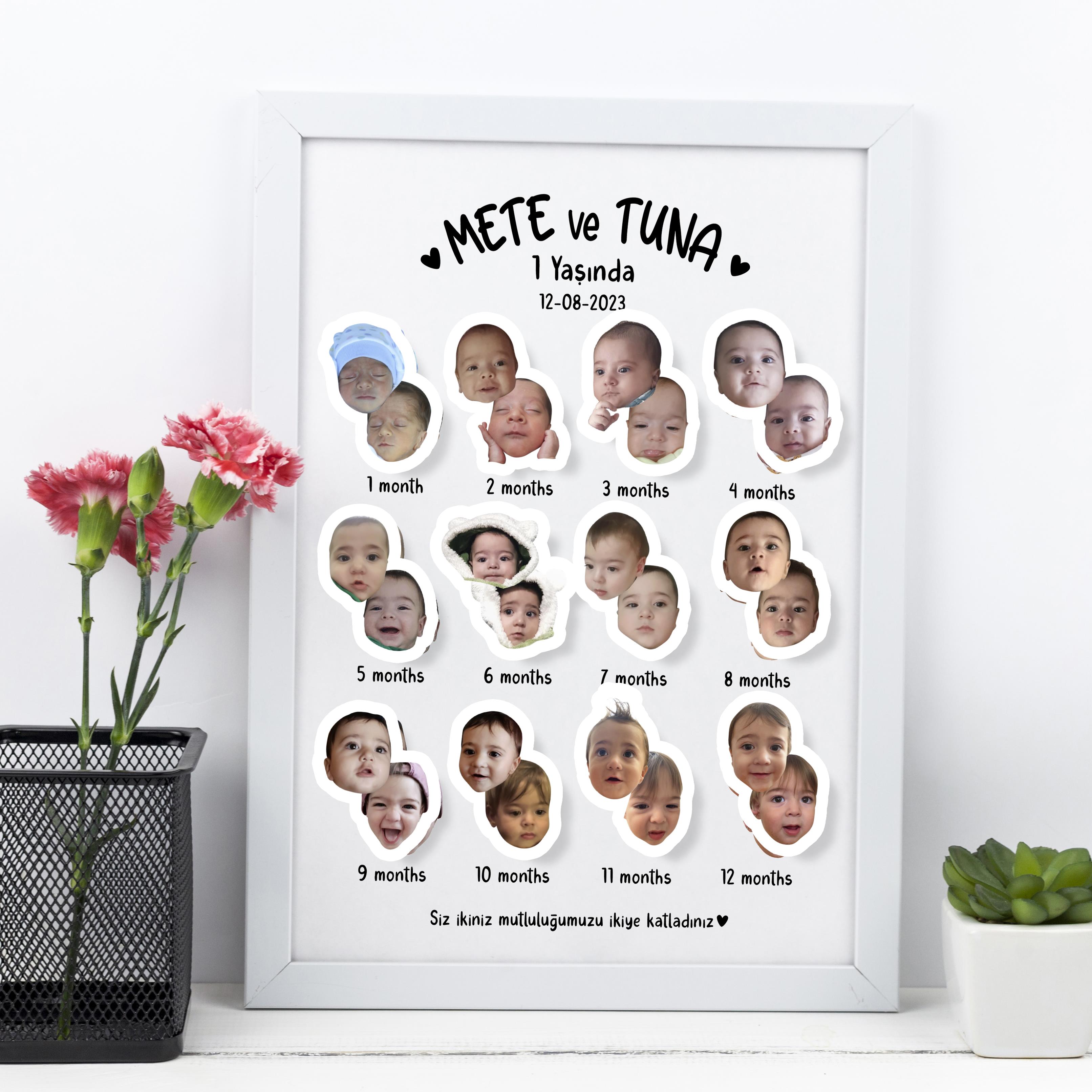 BabyMonths İkiz Bebekler için Fotoğraf Çerçevesi