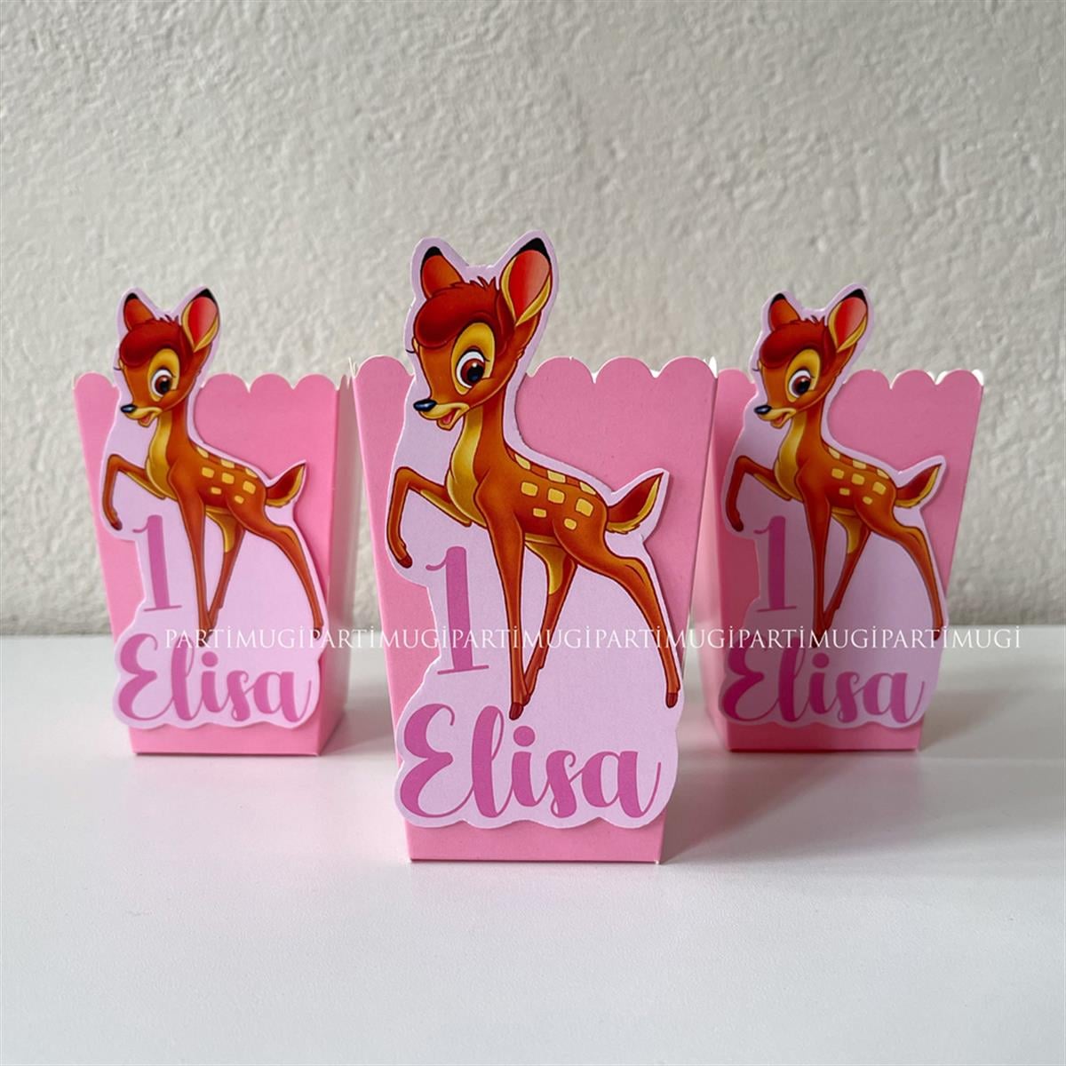 Bambi Temalı İsimli Pembe Popcorn Kutusu