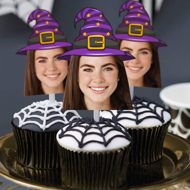 Cadılar Bayramı Cadı Şapkalı Fotoğraflı Halloween Parti Süsü
