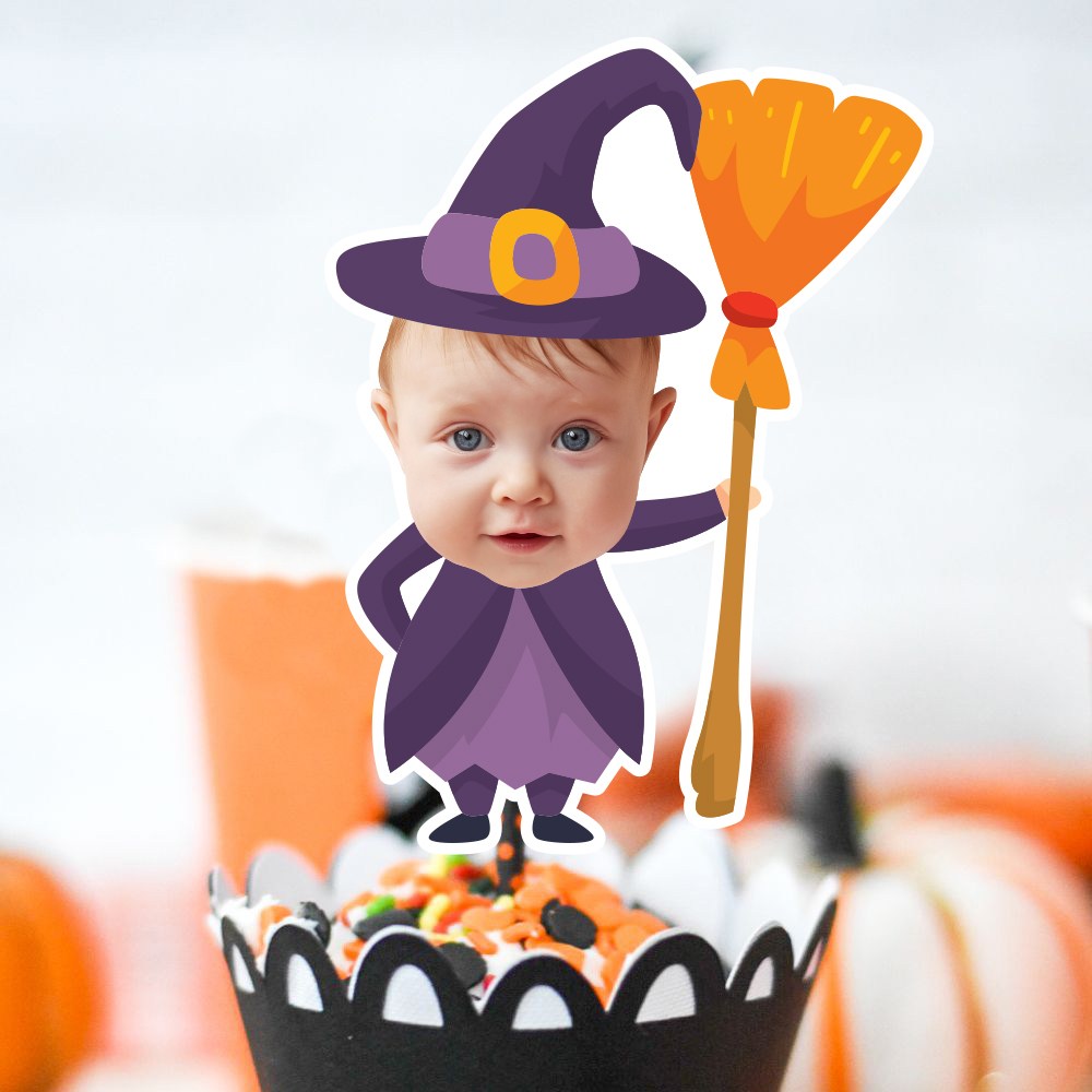 Cadılar Bayramı Kişiye Özel Fotoğraflı Cupcake Süsü – Cadı Temalı