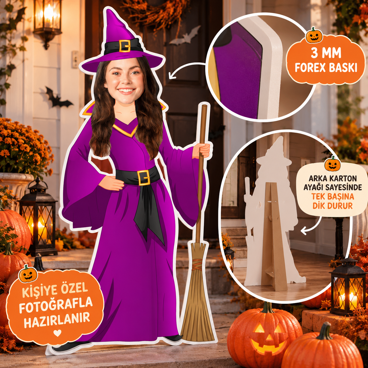 Kişiye Özel Fotoğraflı Halloween Cadı Ayaklı Maket