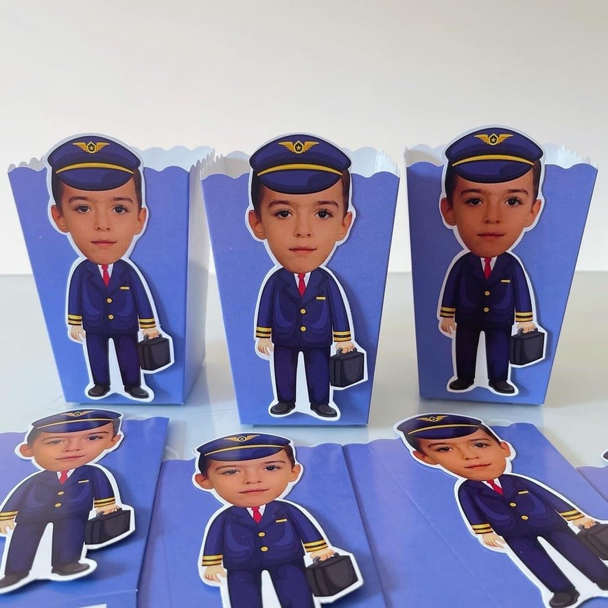 Kişiye Özel Pilot Konsept Fotoğraflı Popcorn Kutusu | Doğum Günü Mısır Kutusu