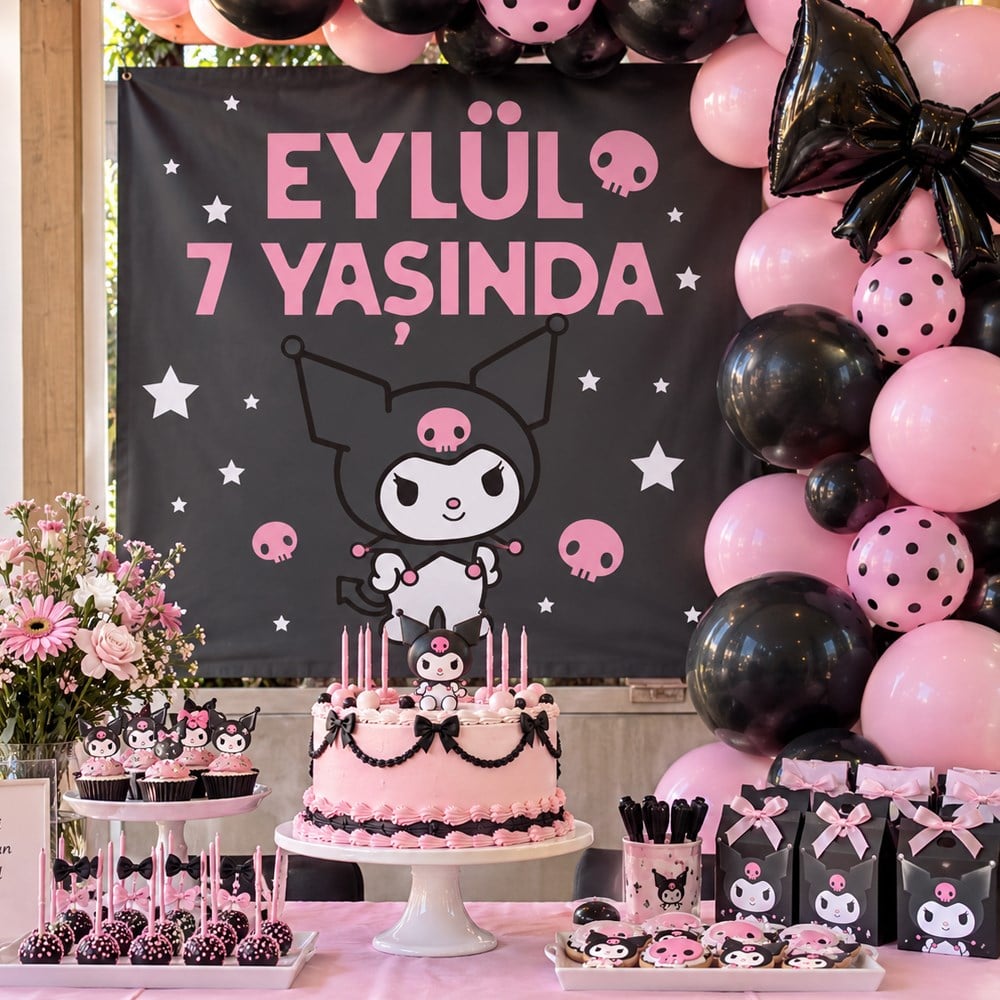 Kuromi Temalı Kişiye Özel Doğum Günü Afiş Branda