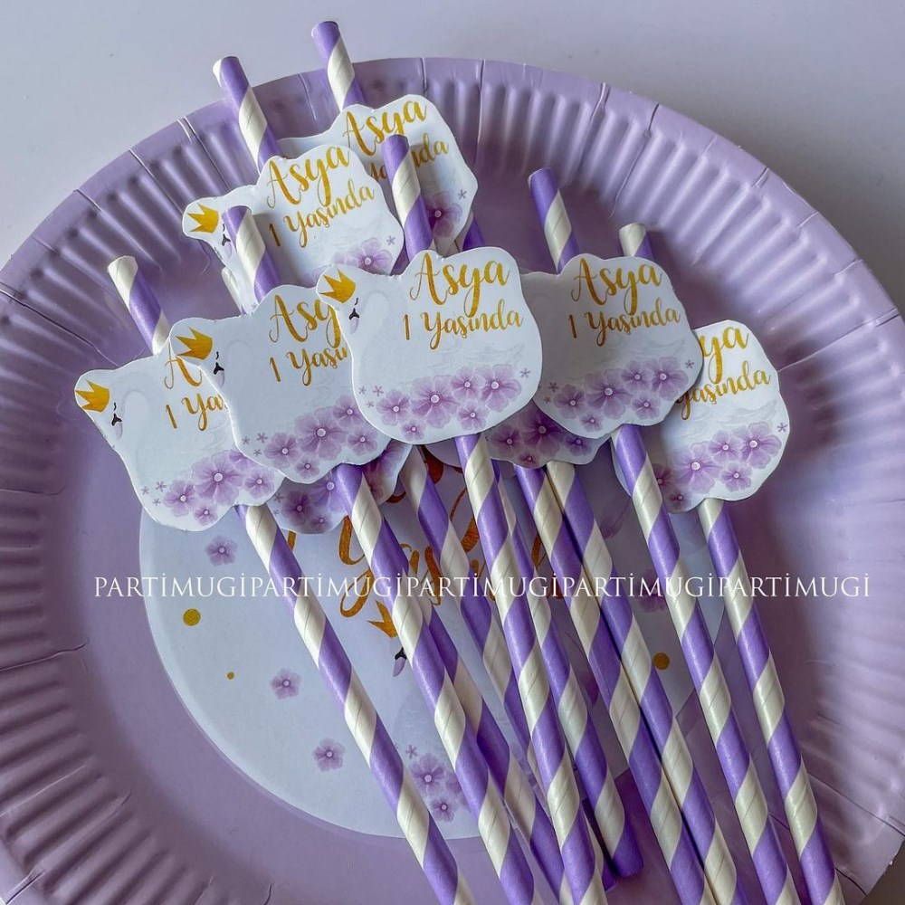 Lila Kuğu Temalı Pipet