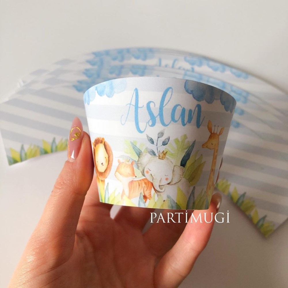 Mavi Safari Temalı Cupcake Sargısı