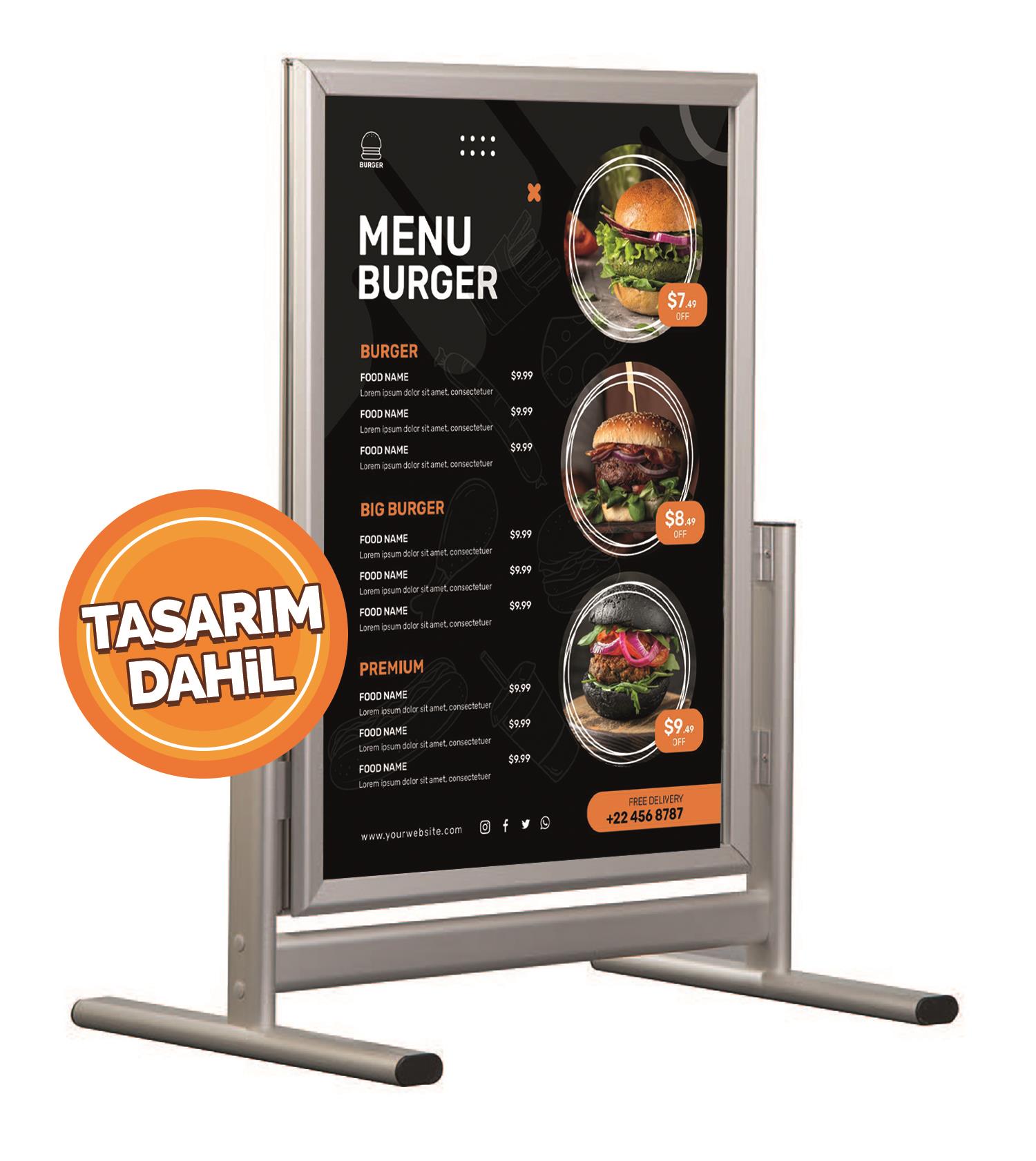 Menü Tasarımı Dahil - Aluminyum Kaldırım Panosu 50x70 cm.
