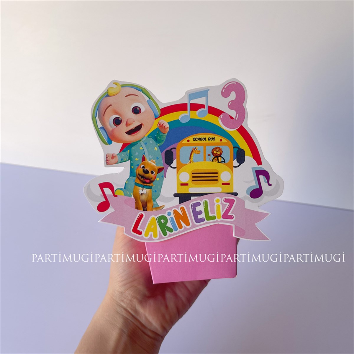 Pembe Cocomelon Temalı İsme Özel Popcorn Kutusu