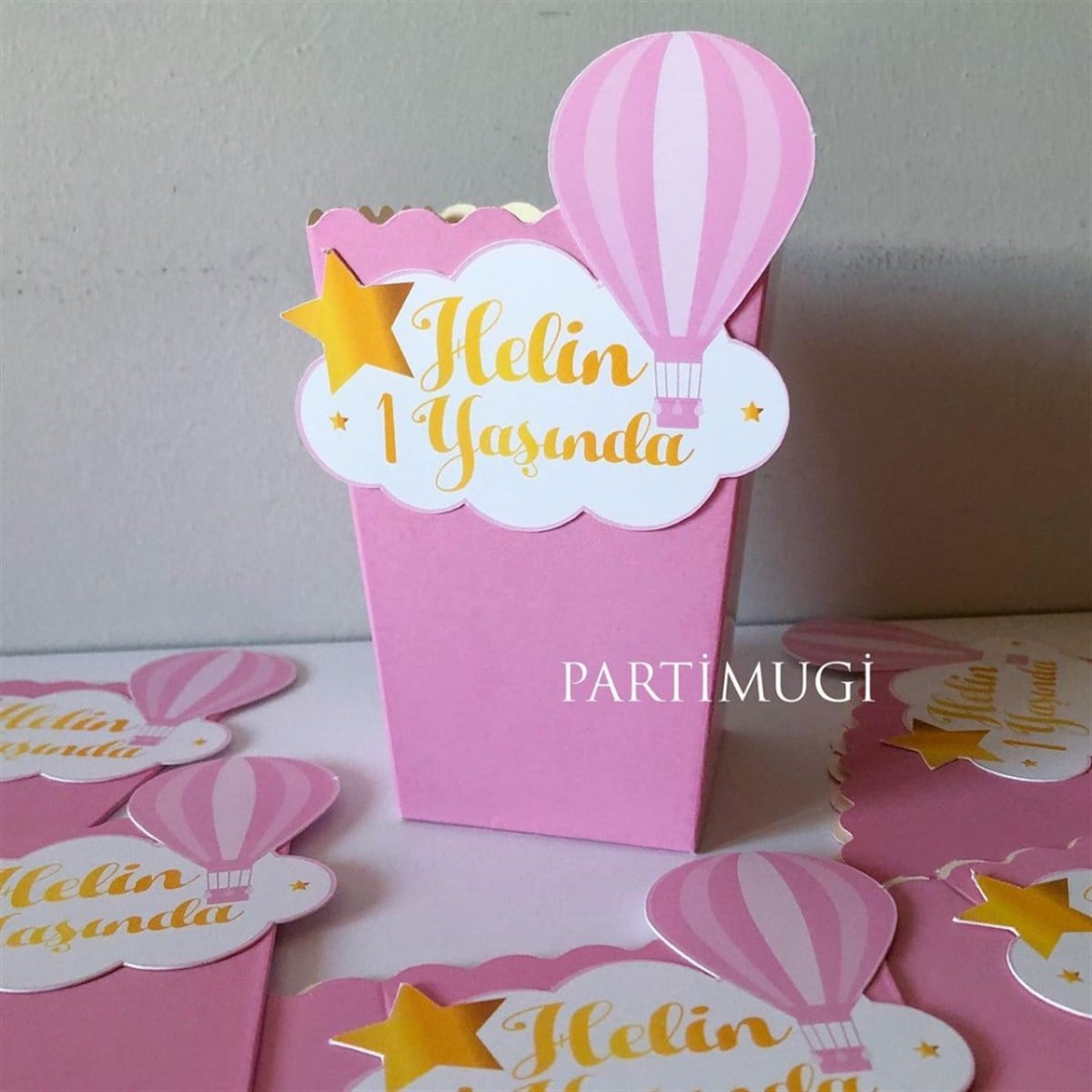 Pembe Hava Balonu Temalı Popcorn Kutusu