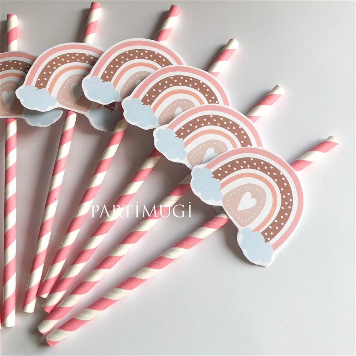 Pembe Mavi Gökkuşağı Temalı Pipet