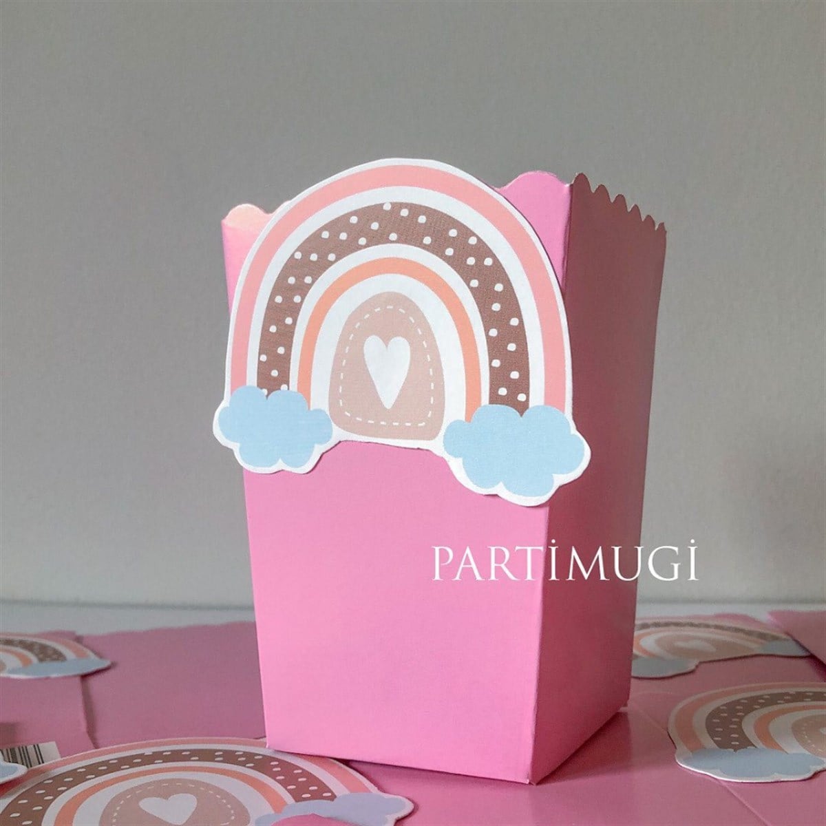 Pembe Mavi Gökkuşağı Temalı Popcorn Kutusu
